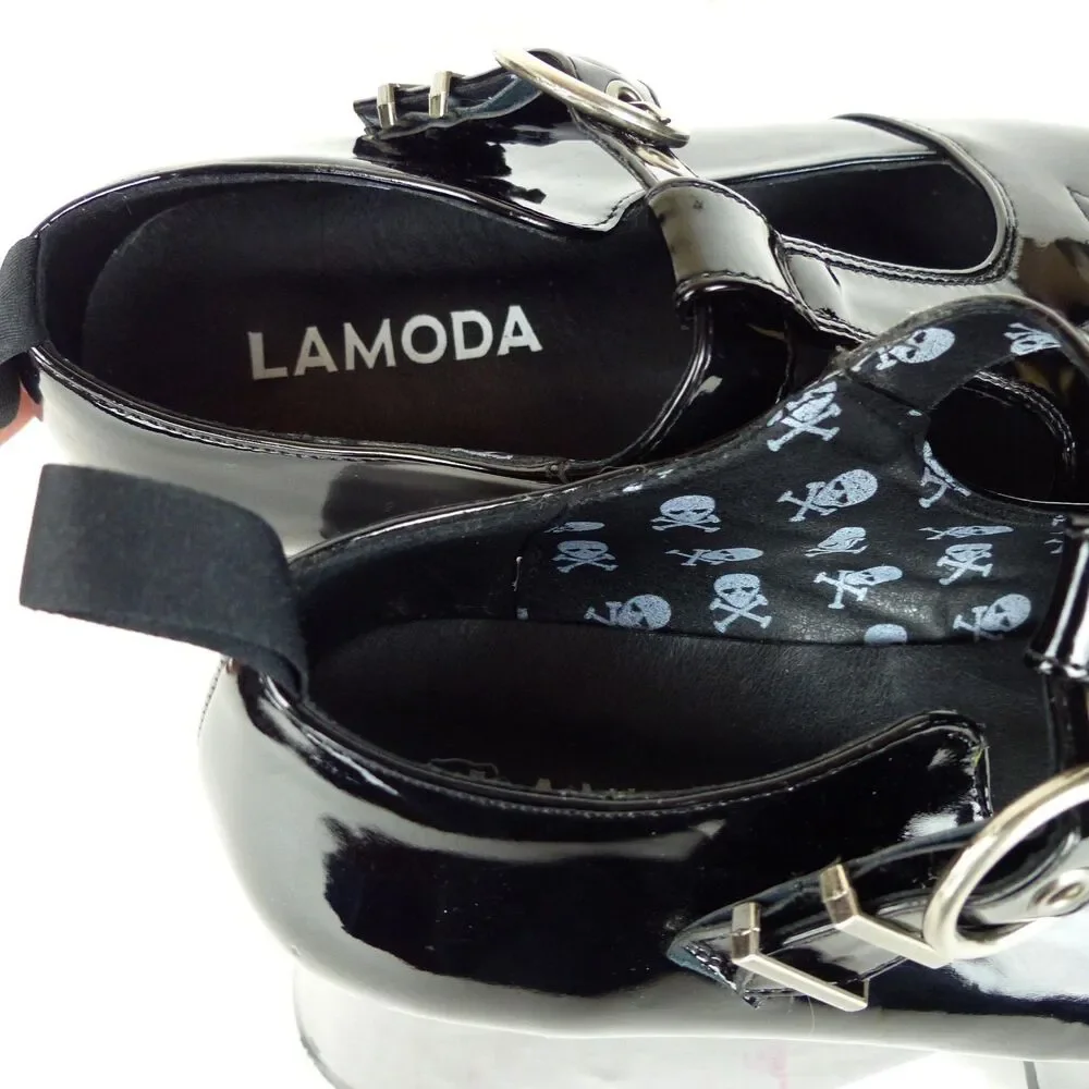 Lamoda Mary Jane Shoes Women 7 Black Patent Overthinking It Platform Cutout Goth